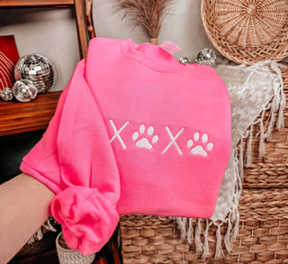 Embroidered XOXO Paw Print Valentines Sweatshirt