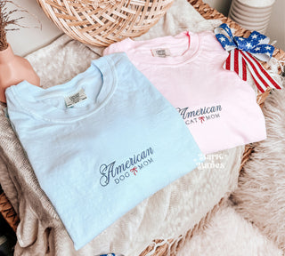 Embroidered American Dog & Cat Mom Tee