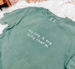 Embroidered My Dog Is My Lucky Charm St Patricks Day Tee
