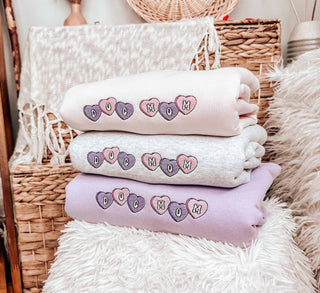 Embroidered Dog Mom Candy Hearts Valentines Sweatshirt