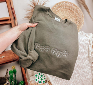 Embroidered Dog Mom Shamrocks St Patricks Day Sweatshirt