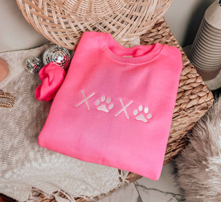 Embroidered XOXO Paw Print Valentines Sweatshirt