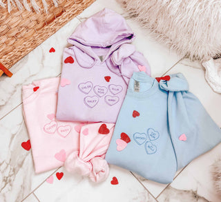 Embroidered Custom Name Candy Hearts Valentines Sweatshirt