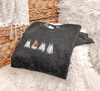 Embroidered Ghost Doggies Halloween Sweatshirt