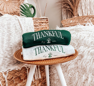 Embroidered Thankful Dog Mom Thanksgiving Sweatshirt