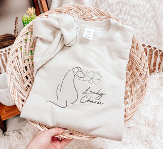 Embroidered Lucky Charm Dog St Patricks Day Sweatshirt