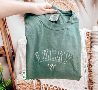Embroidered Lucky Bow St Patricks Day Tee