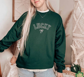Embroidered Lucky Bow St Patricks Day Sweatshirt