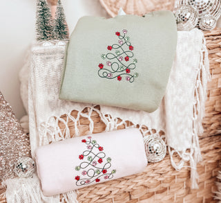 Embroidered Paw Lights Christmas Tree Sweatshirt