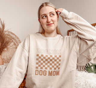 Dog Mom Neutral Checkered Sweatshirt