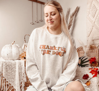 Thankful For Dogs Retro Thanksgiving Fall Sweatshirt